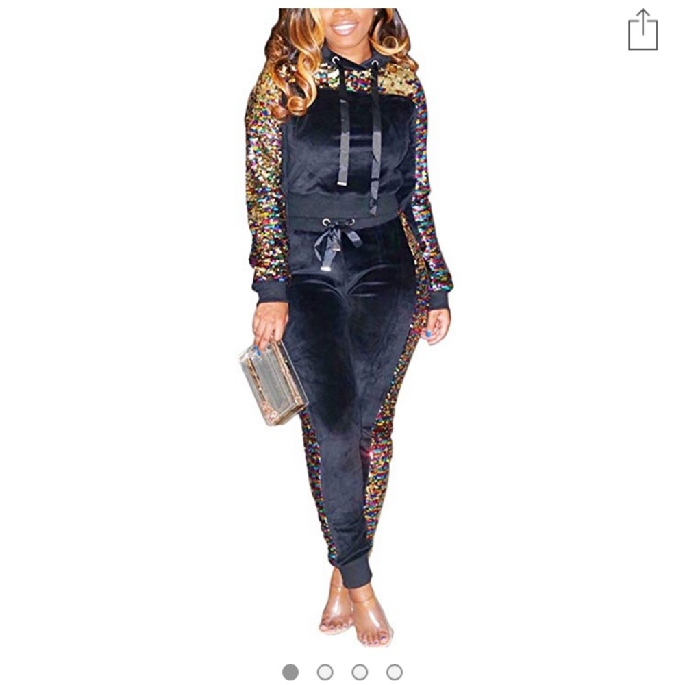 Sequined hooded 2pc Jogger